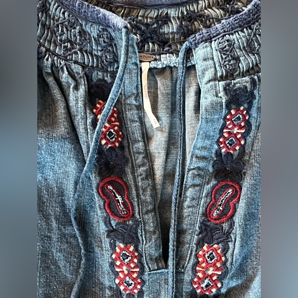 Free People Sun Valley Embroidered Denim Blouse - Picture 8 of 9
